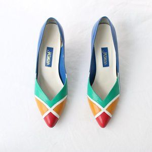 Unique Vintage Geometric Colour-Blocked Wedge Heels